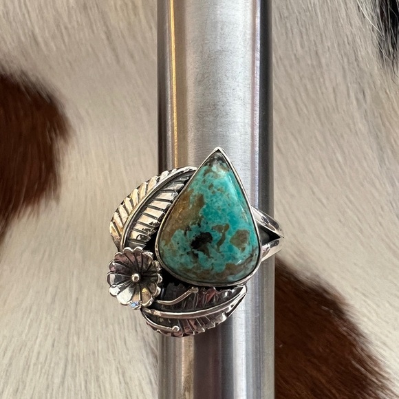 ❤️ Kingman Turquoise Decorative Statement Navajo Western Sterling Ring Sz 6.25 - Picture 8 of 16